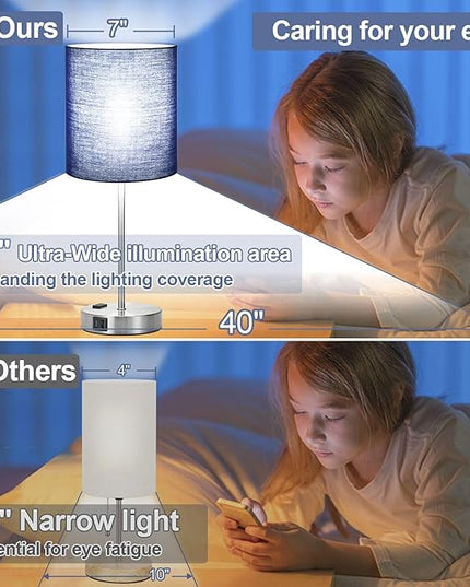 𝟮𝟬𝟮𝟯 𝗡𝗘𝗪 Set of 2 Touch Control Table Lamps with 2 USB & AC Outlet, 3-Way Dimmable Bedside Nightstand Lamps for Bedroom Living Room Nursery, 800 Lumens 5000K Daylight Bulbs Included - LeafyLoom