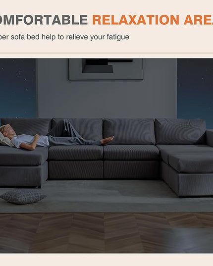 Sweetcrispy Convertible Modular Sectional Sofa, 8 Seat Sectional Couches for Living Room, U-Shaped Modern Fabric Modular Sofa Sleeper with Double Chaise for Home, Apartment, Dorm, Grey - LeafyLoom