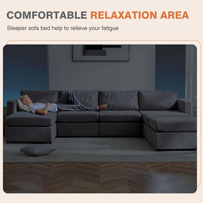 Sweetcrispy Convertible Modular Sectional Sofa, 8 Seat Sectional Couches for Living Room, U-Shaped Modern Fabric Modular Sofa Sleeper with Double Chaise for Home, Apartment, Dorm, Grey - LeafyLoom