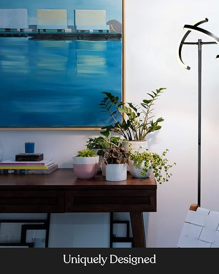 Brightech Halo Split Modern Bright LED Torchiere Floor Lamp for Offices - Dimmable, Tall Standing Lamp for Living Room or Bedroom - Adjustable Light w/Rotating Angles - Jet Black - LeafyLoom
