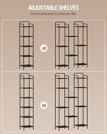 Bookcase Bookshelf, Narrow Book Shelf, Industrial Coner Shelf Storage Organizer, Slim Shelving Unit for Home Office, Living Room, Bedroom, Kitchen, 5-Tier Black BC24504B - LeafyLoom
