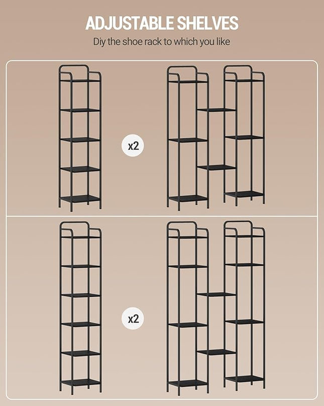 Bookcase Bookshelf, Narrow Book Shelf, Industrial Coner Shelf Storage Organizer, Slim Shelving Unit for Home Office, Living Room, Bedroom, Kitchen, 5-Tier Black BC24504B - LeafyLoom