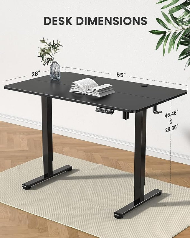 ErGear Height Adjustable Electric Standing Desk, 55 x 28 Inches Sit Stand up Desk, Memory Computer Home Office Desk (Black) - LeafyLoom
