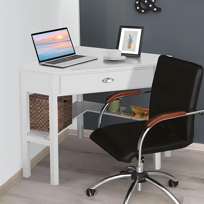 Giantex with One Drawer and One Storage Shelf, White Finish - LeafyLoom