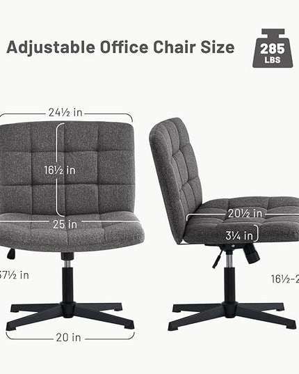 Furniliving Criss Cross Wide Chair, Comfy Legged Desk Chair No Wheels Armless Modern Swivel Chair with Mid Back, Height Adjustable Wide Seat for Home Office Vanity, Grey - LeafyLoom