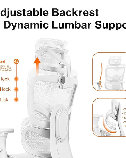WELLNEW Prestige Ergonomic Office Chair - Height Adjustable Backrest Lumbar Support, Seat Depth Adjust, 3D Headrest, 4D Armrests, Blade Wheels, Mesh Computer Gaming Chairs Executive Swivel Chair - LeafyLoom