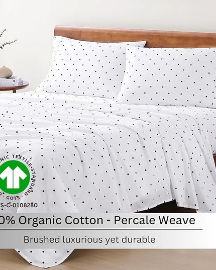 LANE LINEN king Size Bed Sheets - 4 Piece 100% Organic Cotton KingSsheets, Soft Percale Sheets, Breathable King Bedding Set, Hotel Luxury Bed Sheets Set, 15" King Sheets Deep Pocket - Polka Dot Black - LeafyLoom