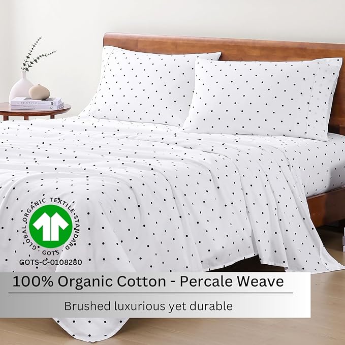 LANE LINEN king Size Bed Sheets - 4 Piece 100% Organic Cotton KingSsheets, Soft Percale Sheets, Breathable King Bedding Set, Hotel Luxury Bed Sheets Set, 15" King Sheets Deep Pocket - Polka Dot Black - LeafyLoom