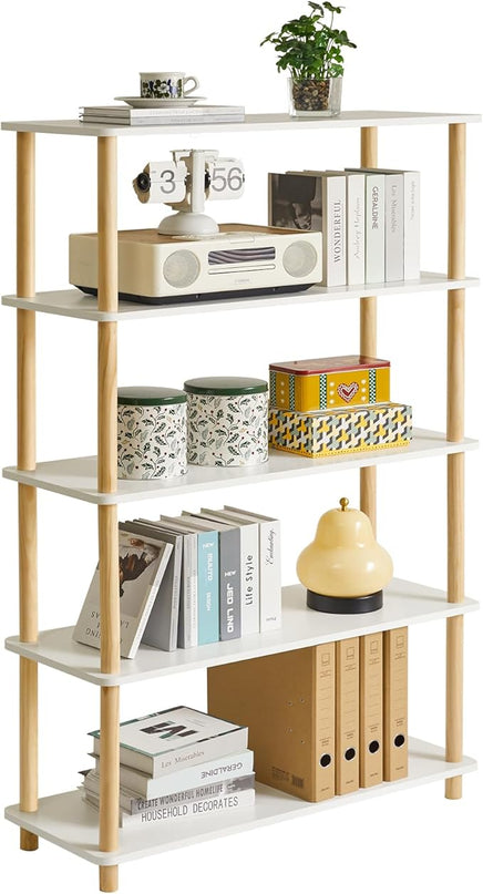 IBUYKE 5-Tier Wooden Open Bookcase - Modern Freestanding Bookshelf Storage Organizer,Standing Shelf Units,Multifunctional Display Stand for Bedroom, Living Room & Home Office,White WBC005W - LeafyLoom