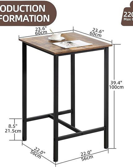 Finnhomy Bar Table, 23.6" Pub Table High Top Table, Square Bar Height Table, Counter Height Cocktail Table, Small Kitchen Table Set for 2, Breakfast for Kitchen, Living Room, Rustic Brown - LeafyLoom