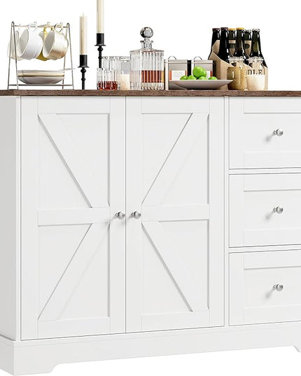 Farmhouse Buffet Cabinet with Storage, 41.3" Kitchen Cabinet with 3 Drawers and Shelves, Storage Cabinet or Kitchen, Home bar - LeafyLoom