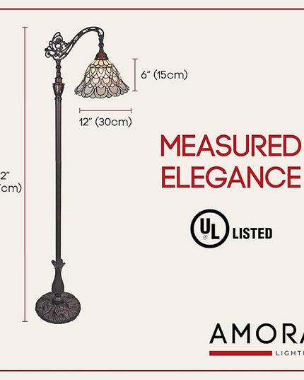 Amora Tiffany Floor Lamp Torchiere - Arched Style Peacock Floor Lamp - 62” Tall Peacock Floor Stained Glass Lamp - Tiffany Floor Lamps for Living Room - LeafyLoom