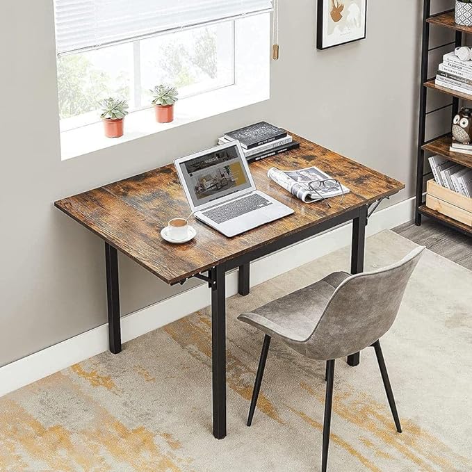 VASAGLE Folding Dining Table, Drop Leaf Extendable, for Small Spaces, Seats 2-4 People, Industrial, 33.3 x 30.7 x 30 Inches,Brown - LeafyLoom