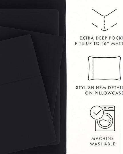 Linen Market Bed Sheets for Twin Size Bed (Black) - Sleep Better Than Ever with These Soft and Cooling Twin Sheets - Deep Pocket Fits 16" Thick Beds - 3 Piece Twin Sheet Set - LeafyLoom