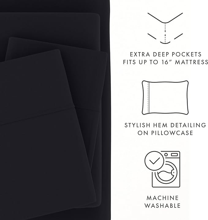 Linen Market Bed Sheets for Twin Size Bed (Black) - Sleep Better Than Ever with These Soft and Cooling Twin Sheets - Deep Pocket Fits 16" Thick Beds - 3 Piece Twin Sheet Set - LeafyLoom