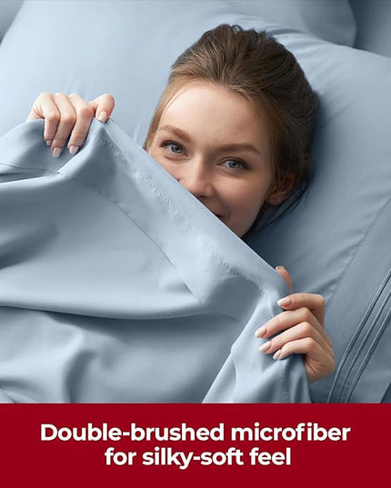 Mellanni Extra Deep Twin Sheets - 3 PC Iconic Collection Bedding Sheets & Pillowcases - Hotel Luxury, Ultra Soft, Cooling Bed Sheets - Extra Deep Pocket up to 21 inch (Twin, Blue Hydrangea) - LeafyLoom