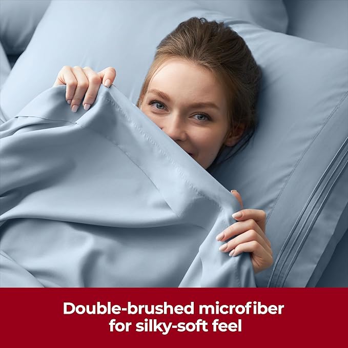 Mellanni Extra Deep Twin Sheets - 3 PC Iconic Collection Bedding Sheets & Pillowcases - Hotel Luxury, Ultra Soft, Cooling Bed Sheets - Extra Deep Pocket up to 21 inch (Twin, Blue Hydrangea) - LeafyLoom