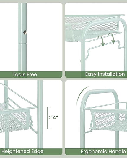 TOOLF 4-Tier Rolling Cart, Metal Utility Cart with 3 Hooks, Easy Assemble Mobile Storage Trolley On Wheels, Metal Shelving Units Kitchen Bathroom Laundry Room - LeafyLoom