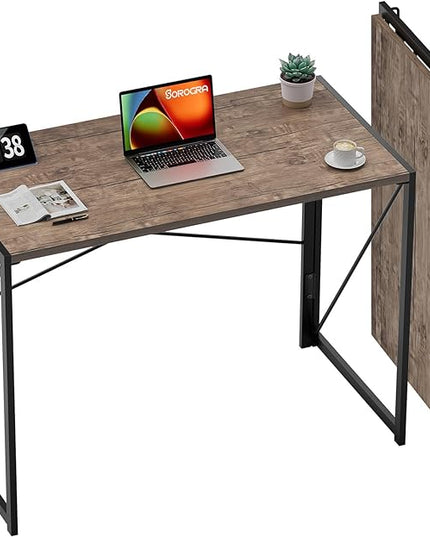 Coavas Folding Desk No Assembly Required, 31.5 inch Writing Computer Desk Space Saving Foldable Table Simple Home Office Desk,Brown - LeafyLoom