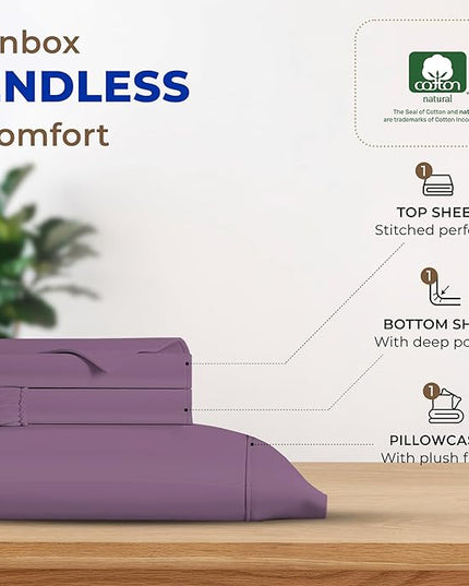 THREAD SPREAD 100% Egyptian Cotton Sheets Twin - 600 Thread Count Sheets Twin, 3 PC Deep Pocket Twin Sheets, Soft, Cooling Sateen Weave Extra Long Twin Sheets for Dorm, 16 in Deep Pocket - Plum - LeafyLoom