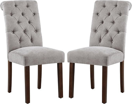 COLAMY Button Tufted Dining Chairs Set of 2, Parsons Upholstered Fabric Dining Room Chairs Kitchen Chairs with Wood Legs and Padded Seat, Light Grey - LeafyLoom
