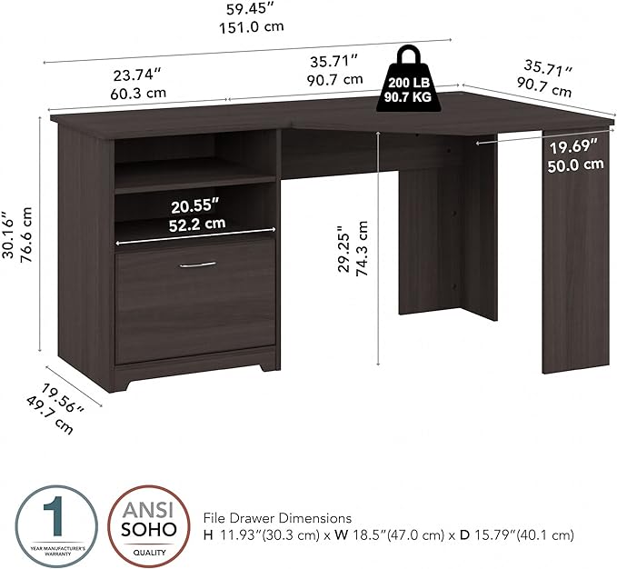 Bush Furniture Cabot Corner Desk, Heather Gray (WC31715K) - LeafyLoom