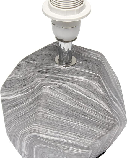 Simple Designs LT2065-MBL Round Prism Mini Table Lamp with White Fabric Shade, Gray Marble - LeafyLoom