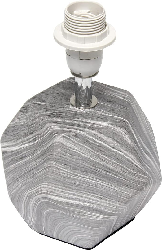 Simple Designs LT2065-MBL Round Prism Mini Table Lamp with White Fabric Shade, Gray Marble - LeafyLoom