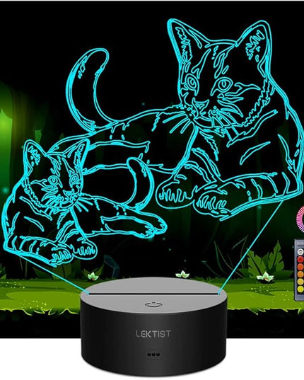 Pet Cat lamps 3D Cat Night Light Pet Cat Optical Illusion Nightlights Cat 3D Lamp 16 Colors Remote Control Perfect Cat Gifts Christmas Gifts Birthday Gift for Children Girls boys Room decor - LeafyLoom