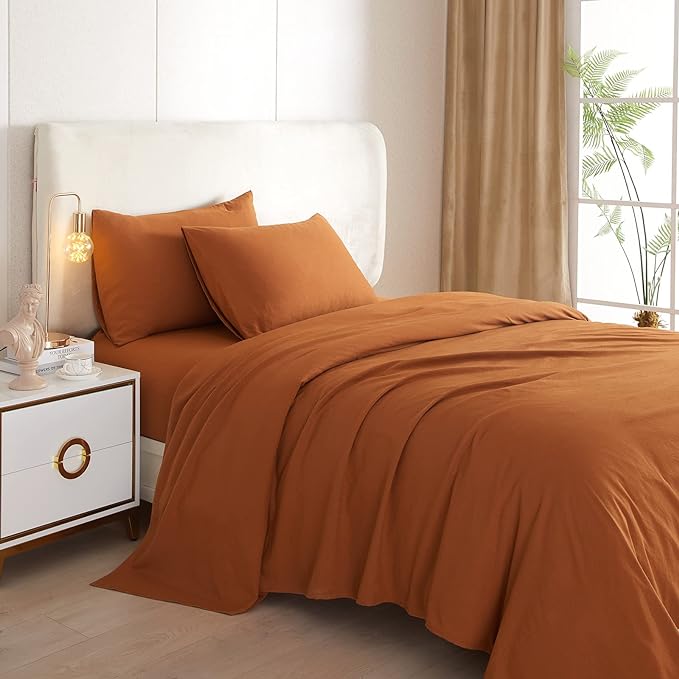 Pumpkin Twin XL Sheets Set 3 Piece Cooling Bedding Sheets Set - Breathable Bedding Sheets & Pillowcases Set - Easy Fit Deep Pockets 16 Inch,Twin XL Size Bed Sheets Pumpkin - LeafyLoom