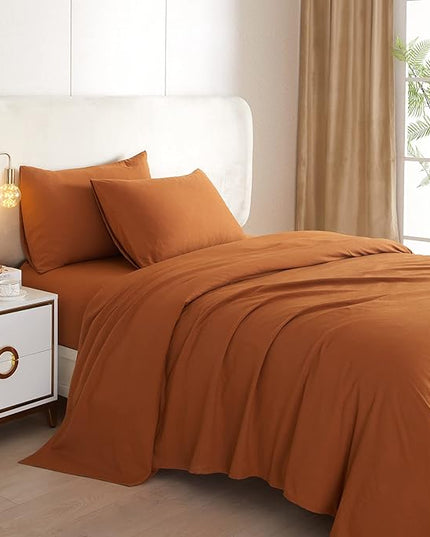 Luxury Soft King Size Sheet Set Caramel- Breathable & Cooling Sheets - Hotel Quality Bed Sheets King - Extra Soft - Deep Pockets 16 Inch - Easy Fit - 4 Piece Set - Wrinkle Free King Sheets,Pumpkin - LeafyLoom