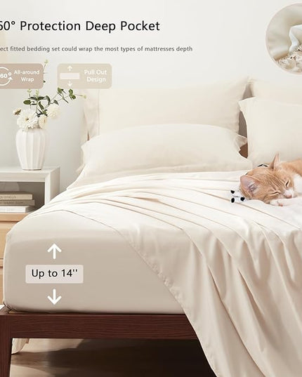 UNILIBRA Twin Comforter Set 5 Pieces - Beige Bed in a Bag Twin Size Soft for All Seasons - Cationic Dyeing Bedding Comforter Sets with Comforter, Flat Sheet, Fitted Sheet, Pillowcases & Shams - LeafyLoom