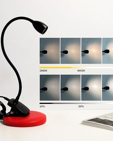 chiphy LED Desk Lamp with Clamp, Clip-on Book Reading Light, Rechargeable Portable Workbench Light with 5 Dimmable Brightness 4 Color Modes Touch Control for Home Office Desk Dorm - LeafyLoom