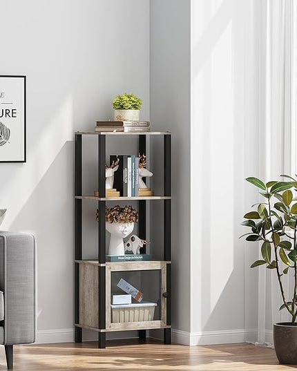 TUTOTAK 4 Tier Bookcase and Bookshelf, Narrow Book shelf with Door for Small Space, for Living Room, Office, Study, Entryway, Greige BS03BG004 - LeafyLoom