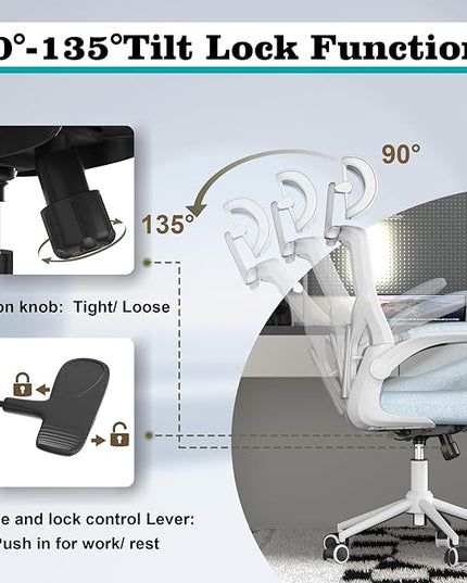 Ergonomic Office Chair, High Back Mesh Desk Chair with Thick Molded Foam Cushion, Coat Hanger, Adjustable Headrest, Lumbar Support, Tilt & Lock Function-Task Chair (Carolina Blue) - LeafyLoom
