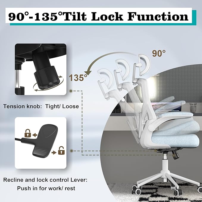 Ergonomic Office Chair, High Back Mesh Desk Chair with Thick Molded Foam Cushion, Coat Hanger, Adjustable Headrest, Lumbar Support, Tilt & Lock Function-Task Chair (Carolina Blue) - LeafyLoom