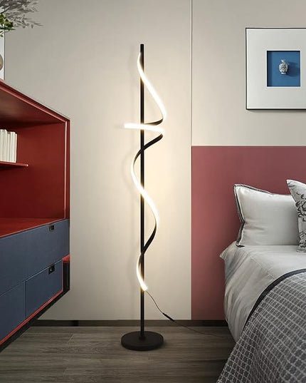 Modern Spiral Floor Lamp with Remote Control, 48W LED Floor Lamps for Living Room, 3 Colors Dimmable Tall Standing Lamp for Living Room, 60'' Modern Floor lamp for Bedroom Black - LeafyLoom