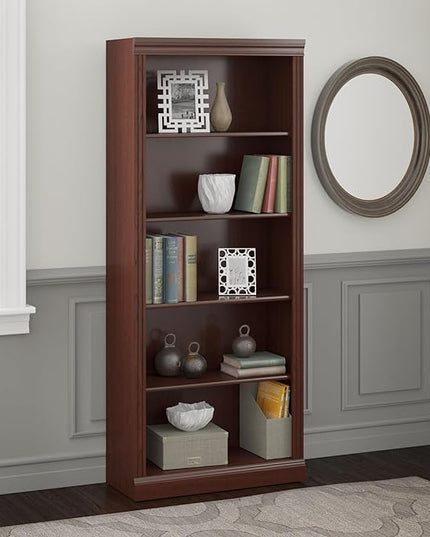 Bush Furniture Saratoga Tall 5 Shelf Bookcase in Harvest Cherry - LeafyLoom