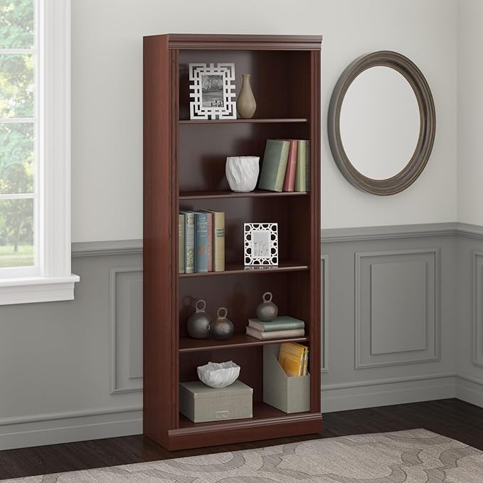 Bush Furniture Saratoga Tall 5 Shelf Bookcase in Harvest Cherry - LeafyLoom