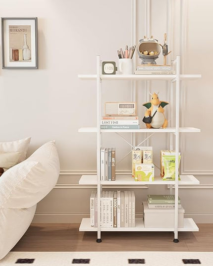 Bookshelf 4 Tiers White Wooden Storage Shelf,Modern Open Display Storage Bookcase Book Organizer,Metal Bookshelf Standing Storage Shelf Tall Shelving Units for Home Office Study - LeafyLoom