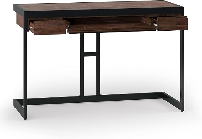 SIMPLIHOME Erina SOLID ACACIA WOOD Modern Industrial 48 Inch Wide Small Desk in Distressed Charcoal Brown, For the Office Desk, Writing Table, Workstation and Study Table - LeafyLoom