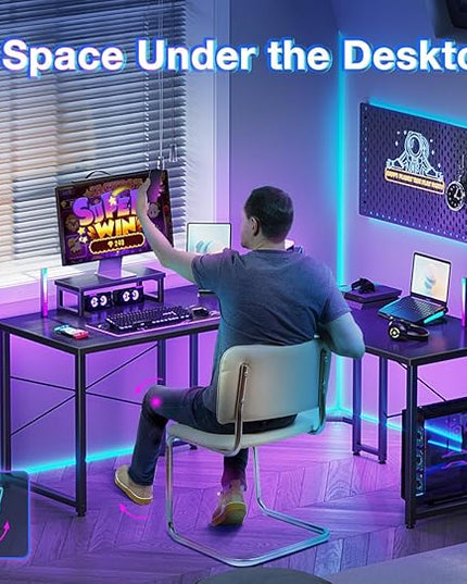 Casaottima L Shaped Gaming Desk with Monitor Stand, Corner Desk Gaming Table for Home Office, Computer Desk Sturdy Writing Workstation for Small Space, 51 inch, Black - LeafyLoom