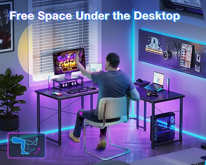 Casaottima L Shaped Gaming Desk with Monitor Stand, Corner Desk Gaming Table for Home Office, Computer Desk Sturdy Writing Workstation for Small Space, 51 inch, Black - LeafyLoom