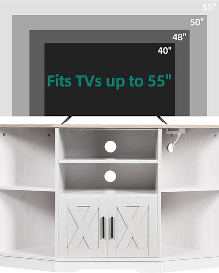 YITAHOME Corner TV Stand for TV Up to 55 Inch with Power Outlet, Farmhouse TV Console w/Adjustable Storage Shelf, Entertainment Center for Living Room,Bedroom, Grey White & Grey Wash, 47 inches - LeafyLoom