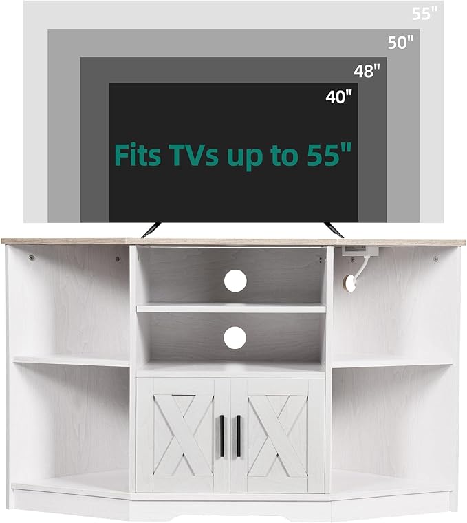 YITAHOME Corner TV Stand for TV Up to 55 Inch with Power Outlet, Farmhouse TV Console w/Adjustable Storage Shelf, Entertainment Center for Living Room,Bedroom, Grey White & Grey Wash, 47 inches - LeafyLoom