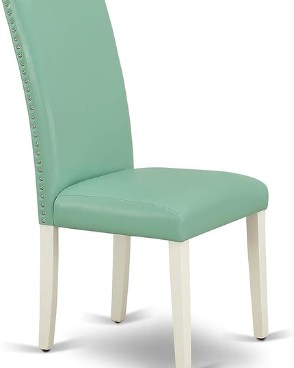 East West Furniture SUEN3-LWH-57 3 Piece Dining Set Contains a Round Dining Room Table with Dropleaf & Shelves and 2 Pond Faux Leather Upholstered Chairs, 42x42 Inch, Linen White - LeafyLoom