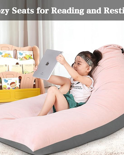 Stuffed Animal Storage Bean Bag Chair for Kids and Adults, Luxury Velvet Stuffed Animal Storage, Stuffie Seat - COVER ONLY(Pink & Dark Grey 200L/52 Gal) - LeafyLoom