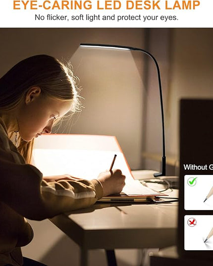 LED Desk Lamp, Swing Arm Table Lamp with Clamp, Flexible Gooseneck Task Lamp, Eye-Caring Architect Desk Light, 3 Modes 10 Brightness Levels, Memory Function Desk Lamps for Home Office, 12W - LeafyLoom