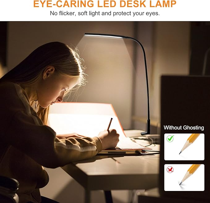 LED Desk Lamp, Swing Arm Table Lamp with Clamp, Flexible Gooseneck Task Lamp, Eye-Caring Architect Desk Light, 3 Modes 10 Brightness Levels, Memory Function Desk Lamps for Home Office, 12W - LeafyLoom