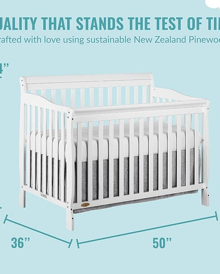 Dream On Me Ashton 4-In-1 Convertible Crib In White, Greenguard Gold, JPMA Certified, Non-Toxic Finishes, Features 4 Mattress Height Settings, Made Of Solid Pinewood - LeafyLoom